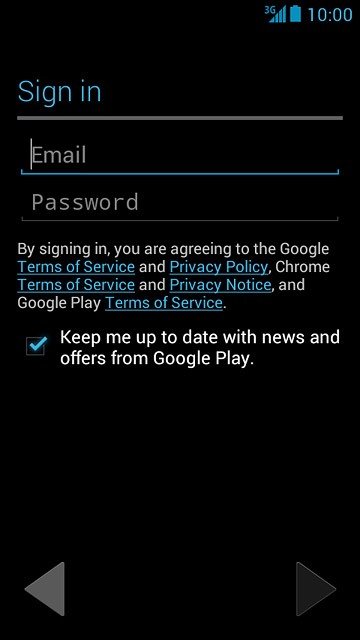 Press Email and key in the username for your Google account.