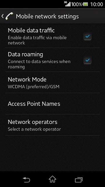 Press Data roaming to turn the function on or off.