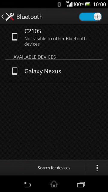 Make sure the other device is turned on and is ready to connect via Bluetooth.Your phone now searches for devices and after a moment, a list of Bluetooth devices within range is displayed.Press the required Bluetooth device.Follow the instructions on the display to pair the Bluetooth device with your phone.The new device is displayed on the list of paired devices.