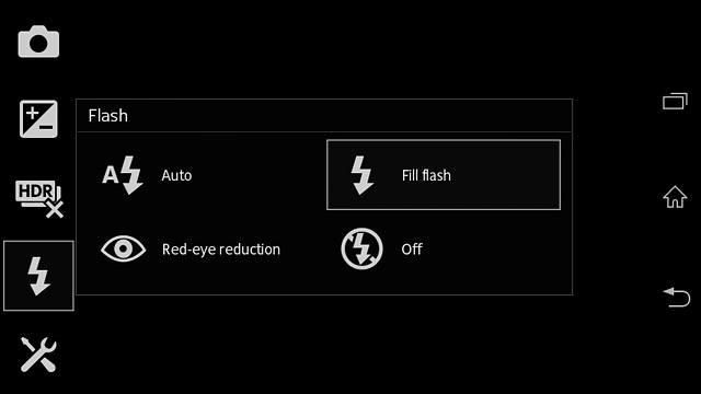 To turn on flash:Press Fill flash or Red-eye reduction.