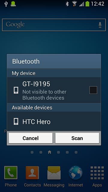 Your phone now searches for devices and after a moment, a list of Bluetooth devices within range is displayed.Press the required Bluetooth device.Follow the instructions on the display to pair the Bluetooth device with your phone.The new device is displayed on the list of paired devices.