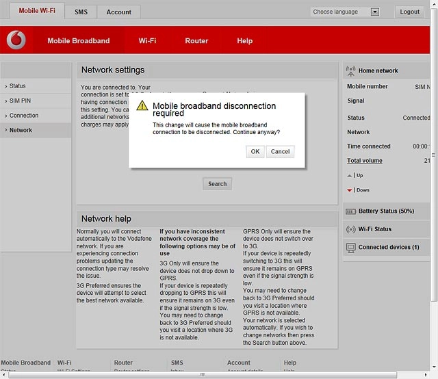 If a connection to the internet has been established:Click OK to end the connection.