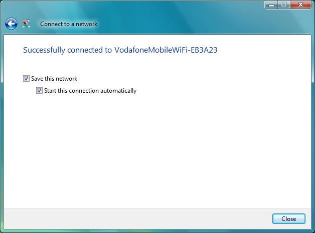 Click Close.A connection to your Wi-Fi hotspot is established.