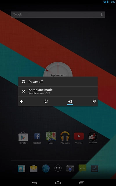 Press Aeroplane mode.Depending on the current setting, flight mode is turned on or off.