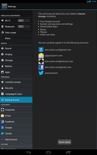 Press Reset tablet.