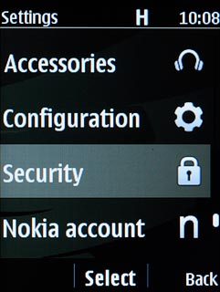 Scroll to Security and press the Navigation key.
