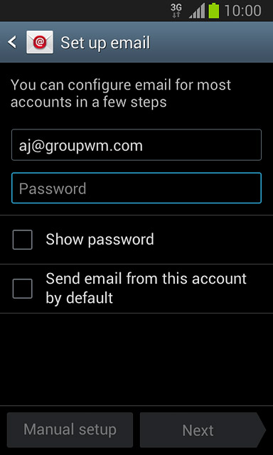 Press Password and key in the password for your email account.