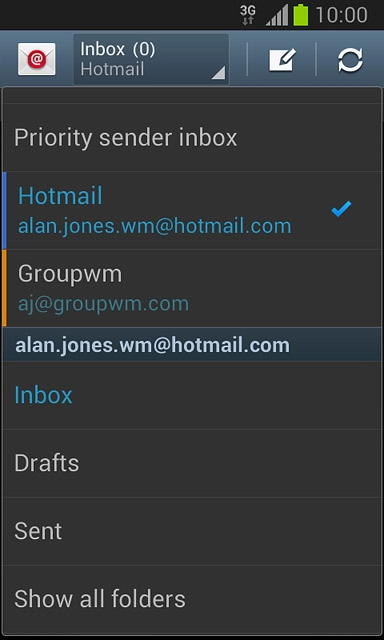 Press the required email account.