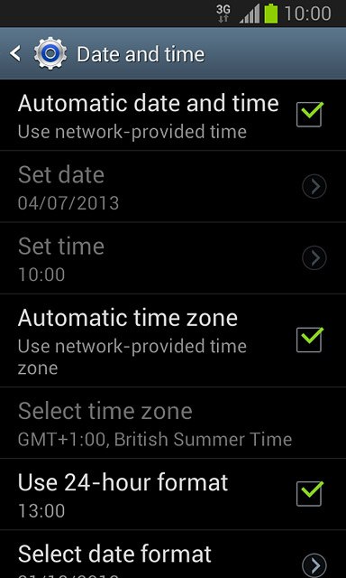 Press Automatic time zone until the function is turned on.