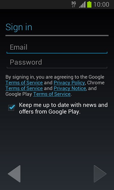 Press Email and key in the username for your Google account.