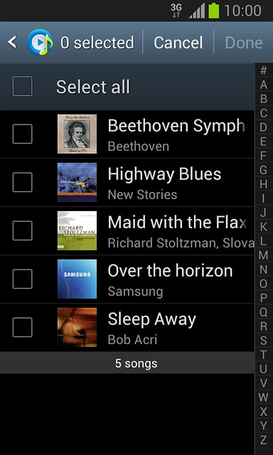 Press the required audio files to select them.