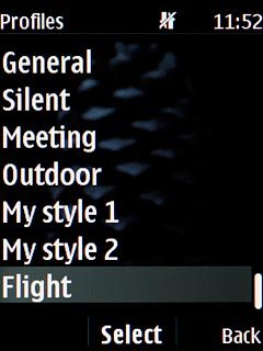 To turn on flight mode:Scroll to Flight and press the Navigation key.