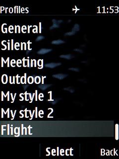 To turn off flight mode:Highlight a profile other than Flight and press the Navigation key.