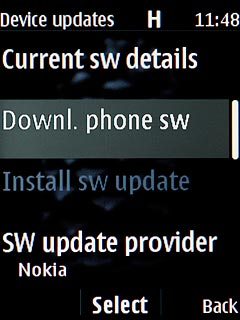 Scroll to Downl. phone sw and press the Navigation key.