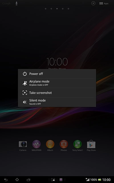 Press Airplane mode.Depending on the current setting, flight mode is turned on or off.