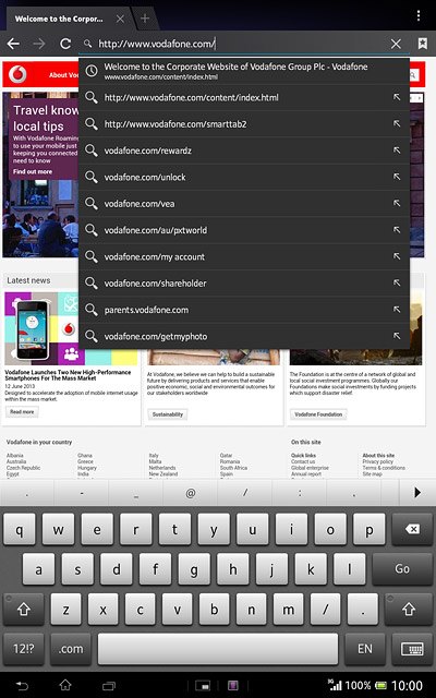 Key in the address of the required web page and press Go.