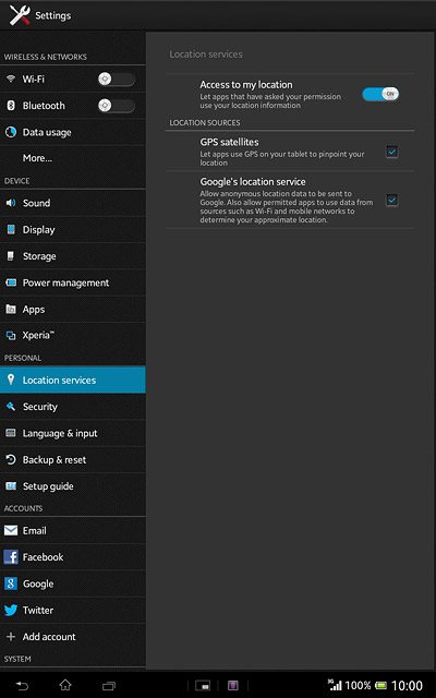 Press Google's location service to turn the function on or off.