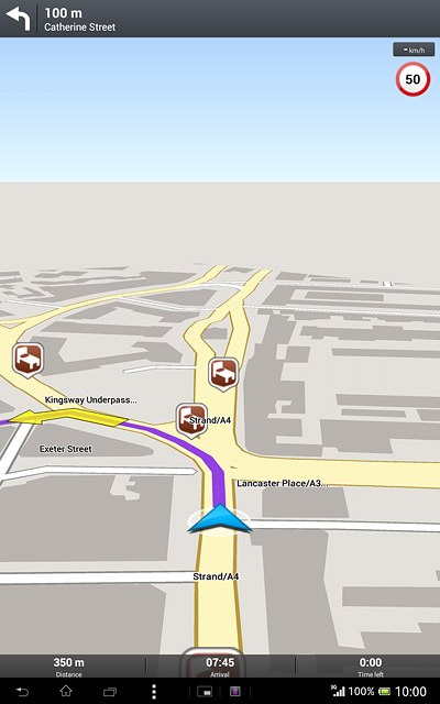 The travel time is displayed at the bottom of the display.Follow the verbal instructions or the instructions on the display to go to the selected destination.