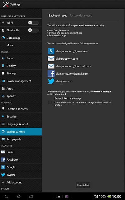 Press Reset tablet.