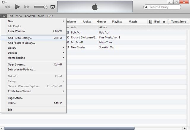 To add one file at a time:Click Add File to Library....