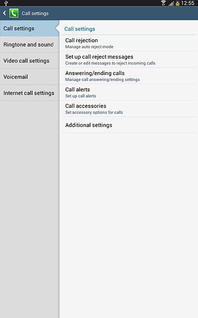 Press Additional settings.After a moment the current settings are displayed.