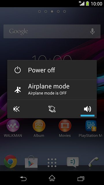 Press Airplane mode.Depending on the current setting, flight mode is turned on or off.