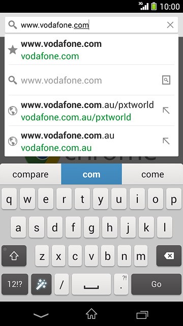 Key in the address of the required web page and press Go.
