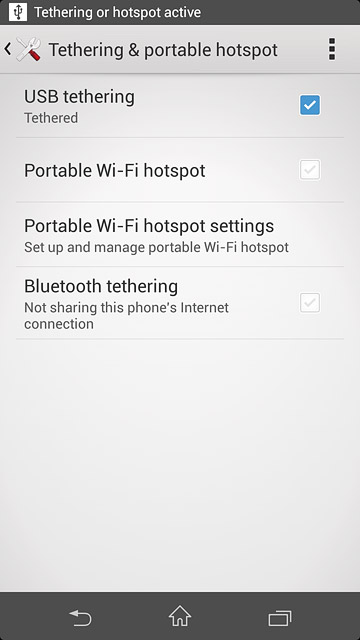 Press USB tethering until the function is turned on.