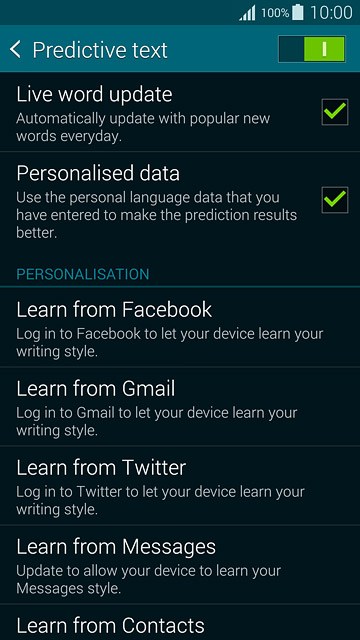 Press Personalised data until the function is turned on.