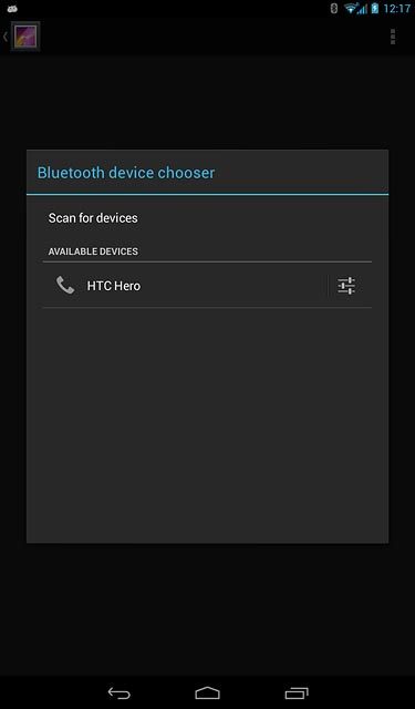 Your tablet searches for devices and after a moment, a list of Bluetooth devices within range is displayed.Press the required Bluetooth device.Check that the same access code is displayed on both devices.The file is sent.