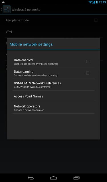 Press Data enabled to turn the function on or off.
