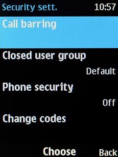 Scroll to Call barring and press the Navigation key.