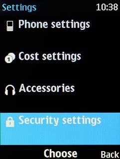 Scroll to Security settings and press the Navigation key.