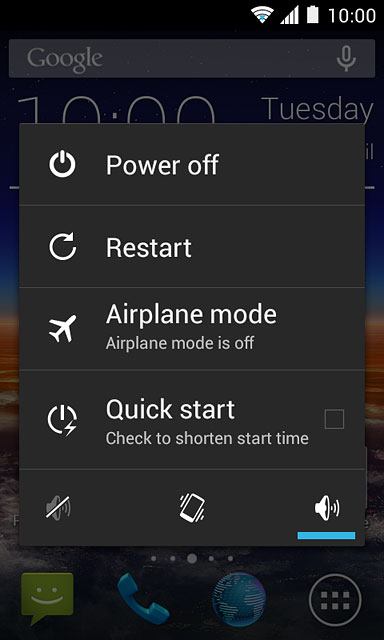 Press Airplane mode.Depending on the current setting, flight mode is turned on or off.