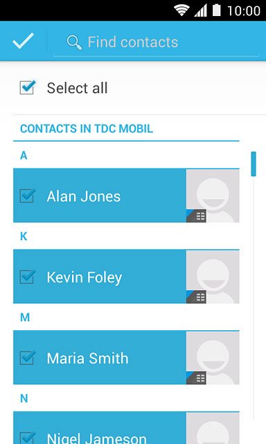 Press the confirm icon.After a moment the contacts are copied.