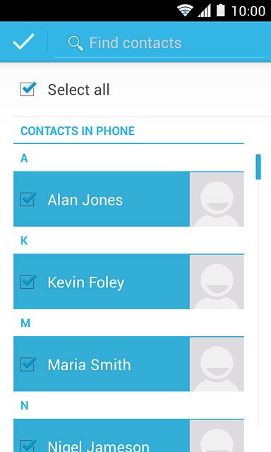 Press the confirm icon.After a moment the contacts are copied.