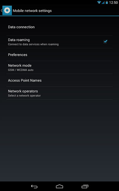 Press Data connection.