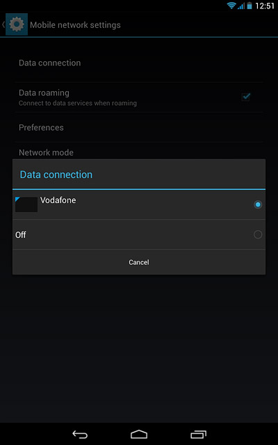 To turn off mobile data:Press Off.