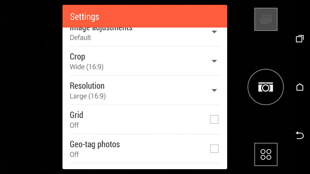 Press Geo-tag photos to turn the function on or off.