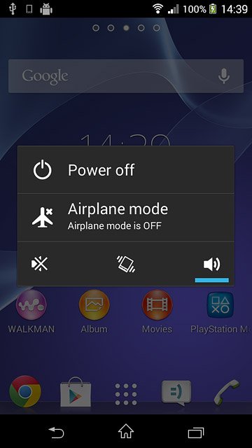 Press Airplane mode.Depending on the current setting, flight mode is turned on or off.