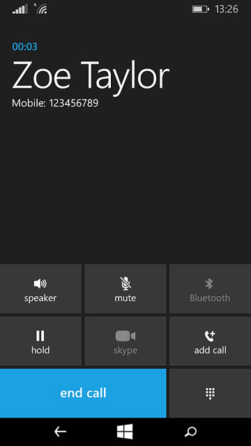 Press end call to end the call and return to the home screen.