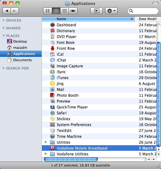 Double-click Vodafone Mobile Broadband.The USB modem application is started.