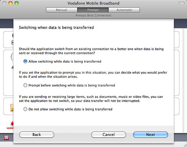 Highlight one of the following options:Allow switching while data is being transferred