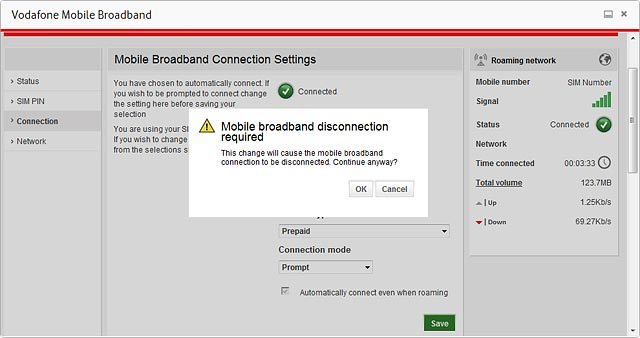 If a connection to the internet has been established:Press OK to end the connection.