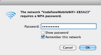 Key in the password for your Wi-Fi hotspot and click OK.A connection to your Wi-Fi hotspot is established.