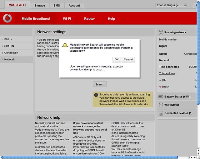 If a connection to the internet has been established:Click OK to end the connection.