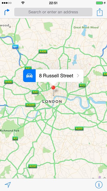 The selected destination is displayed as a point on the map.