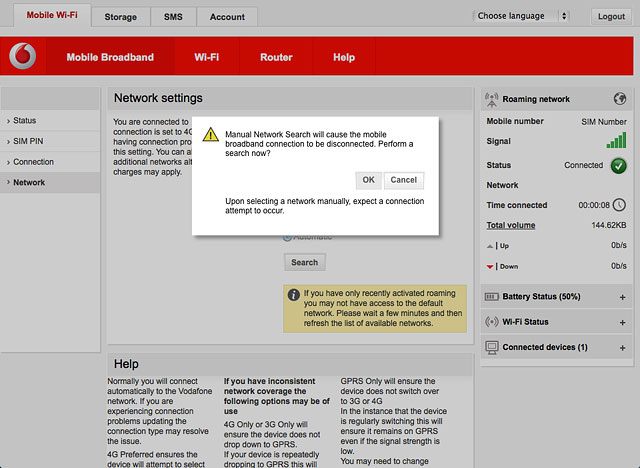 If a connection to the internet has been established:Click OK to end the connection.