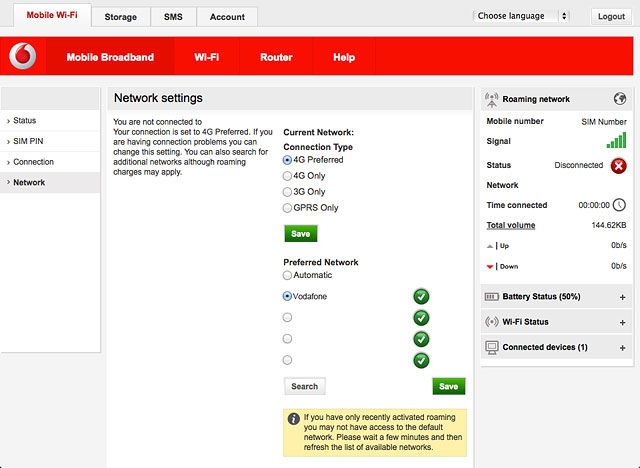 Your router searches for networks within range.Highlight the required network and click Save.The screen will tell you if you have access to the network you've chosen.