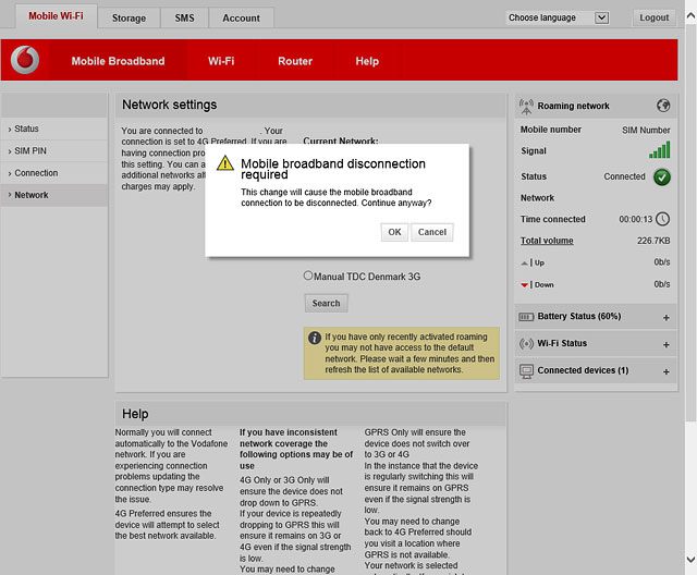If a connection to the internet has been established:Click OK to end the connection.